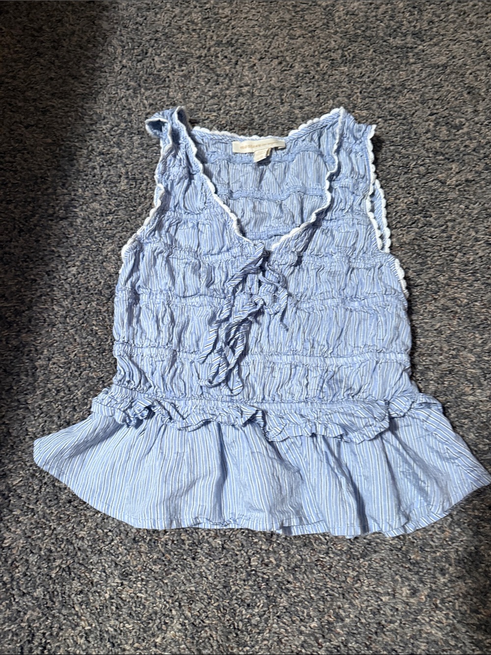 Monteau Light Blue Striped Ruffle Peplum Camisole